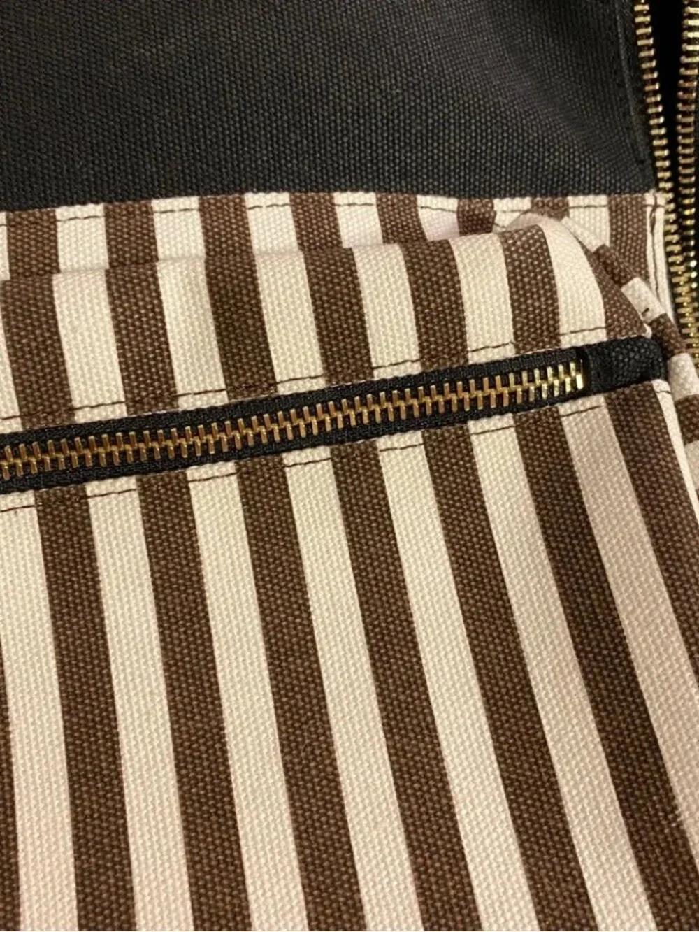 Henri Bendel black white brown striped canvas backpack large